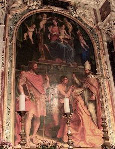 Girolamo Siciolante da Sermoneta, Madonna con Bambino in trono con i santi Eligio, Martino e Giacomo